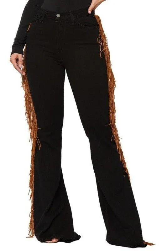 Rodeo Doll Black Fringe Bell Bottom Jeans