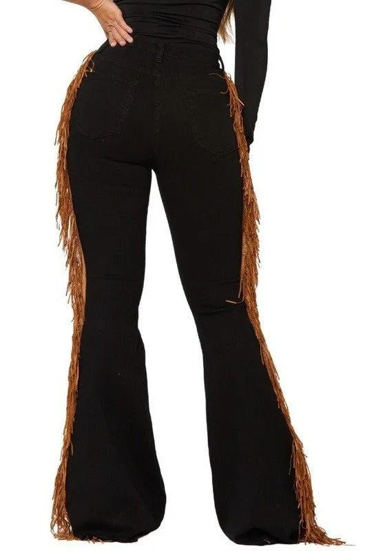 Rodeo Doll Black Fringe Bell Bottom Jeans