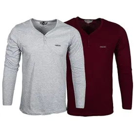 Rodid Solid Men's V-neck Grey, Maroon T-Shirt (Pack of 2)