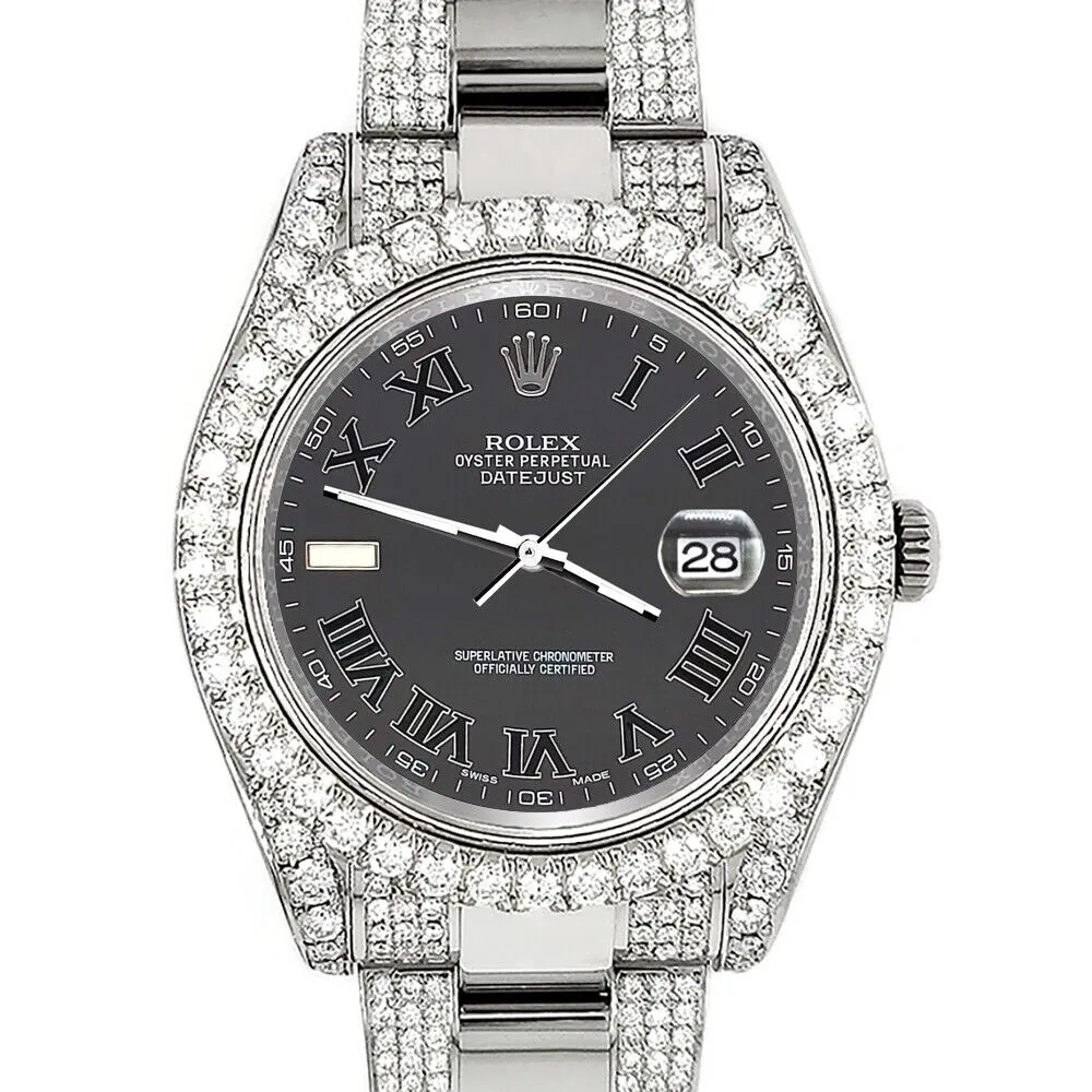 Rolex Datejust II  Pave Diamond Watch with Gray Roman Dial   TFJ-142508230