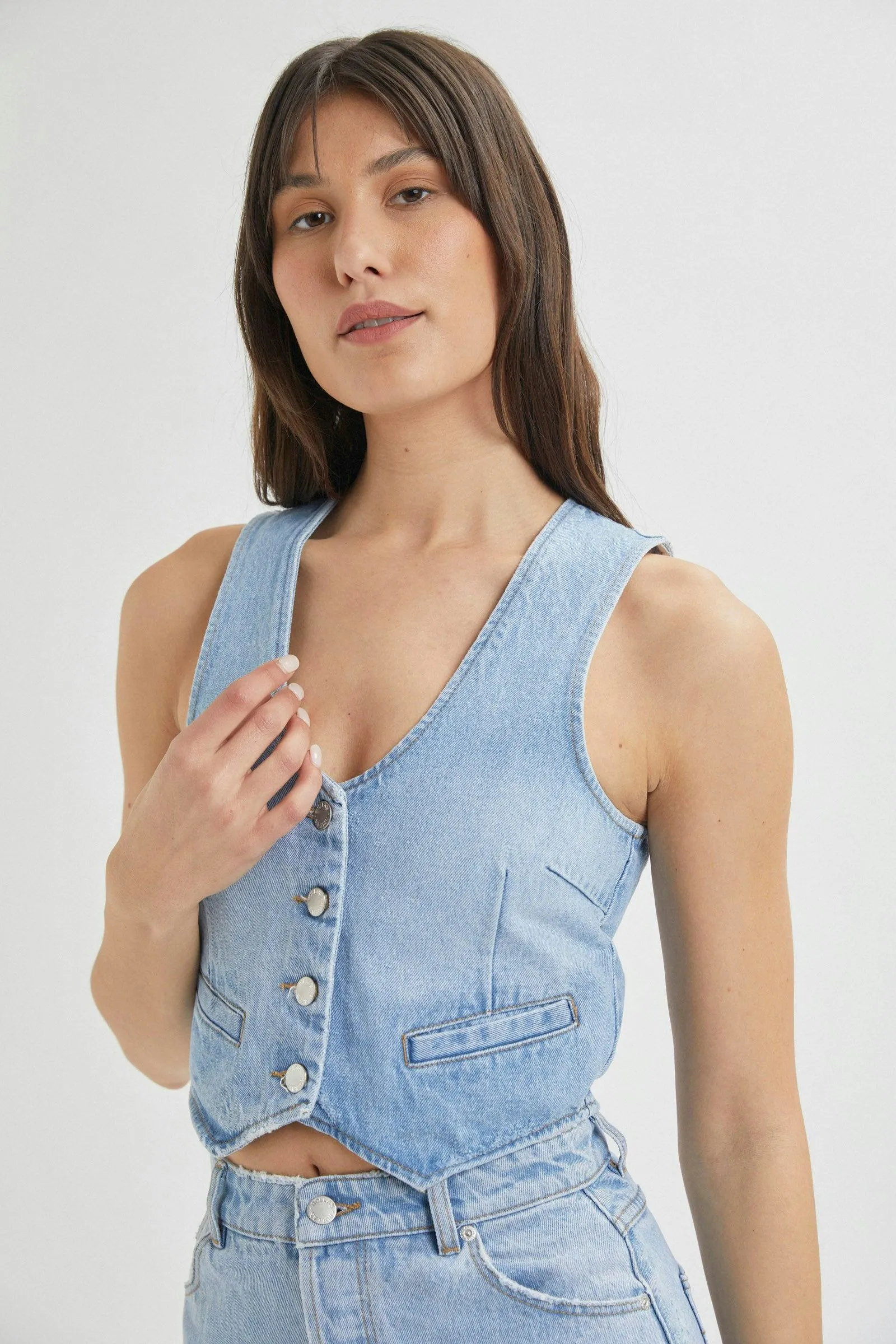 ROLLAS Dallas Denim Vest - Old Stone