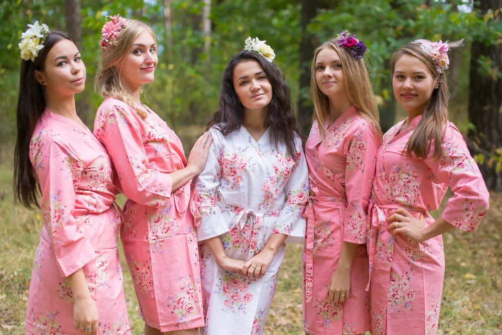 Rose Pink Faded Flowers Pattern Bridesmaids Robes