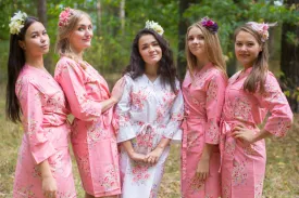 Rose Pink Faded Flowers Pattern Bridesmaids Robes