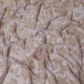 Rose Pink Silk Chiffon (Fransawi) Fabric with Metallic Lurex Floral Design, 110 cm Width-D19732