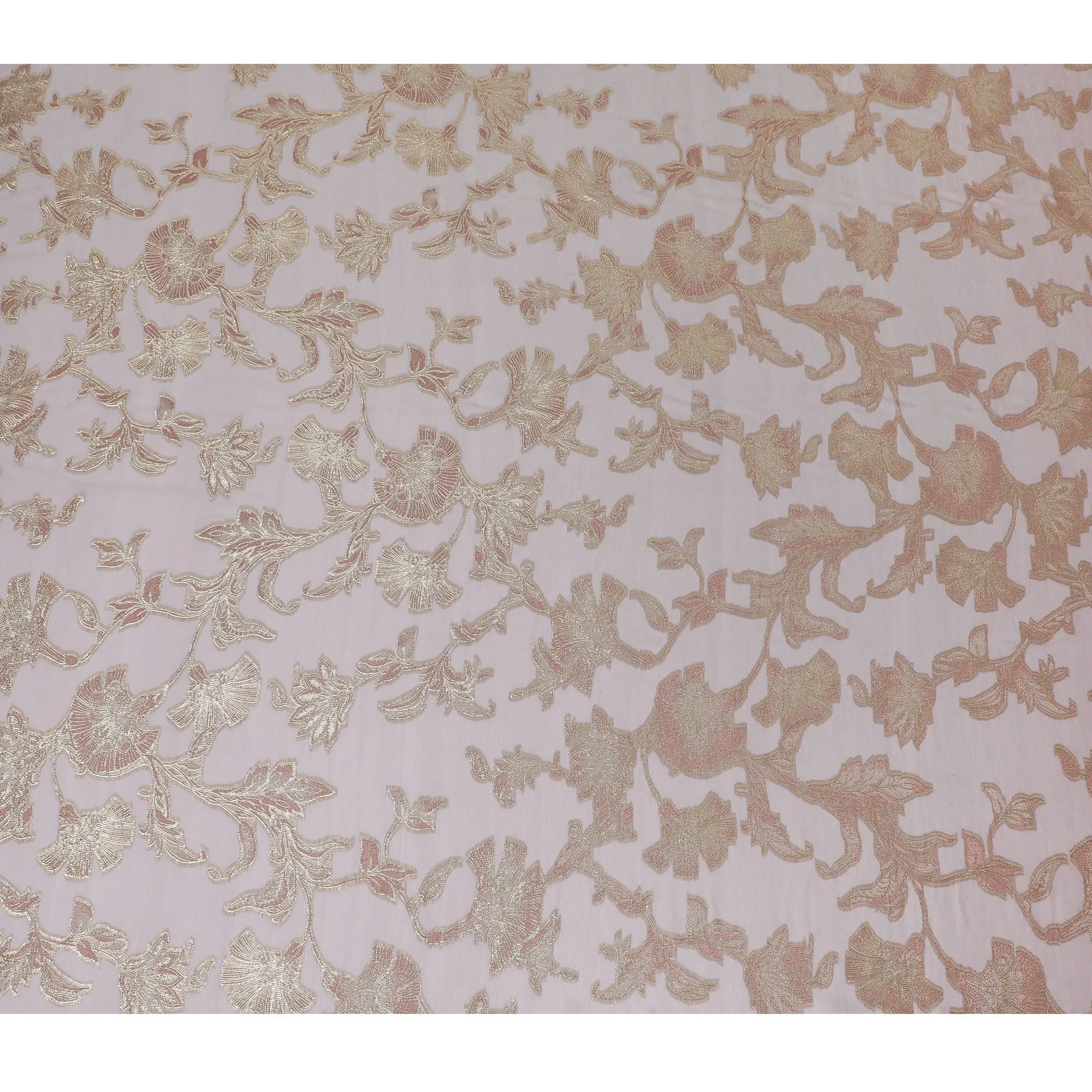 Rose Pink Silk Chiffon (Fransawi) Fabric with Metallic Lurex Floral Design, 110 cm Width-D19732