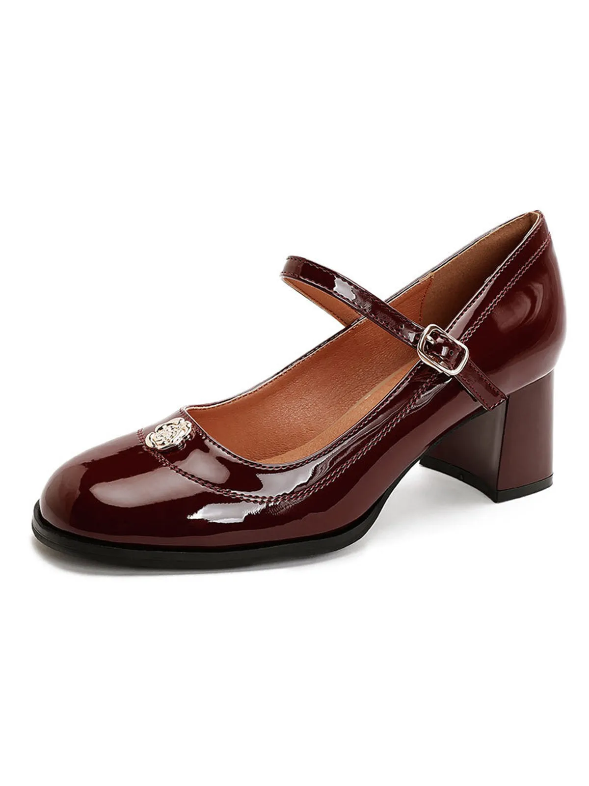 Round Toe Patent Leather Mid-Heeled Shoes