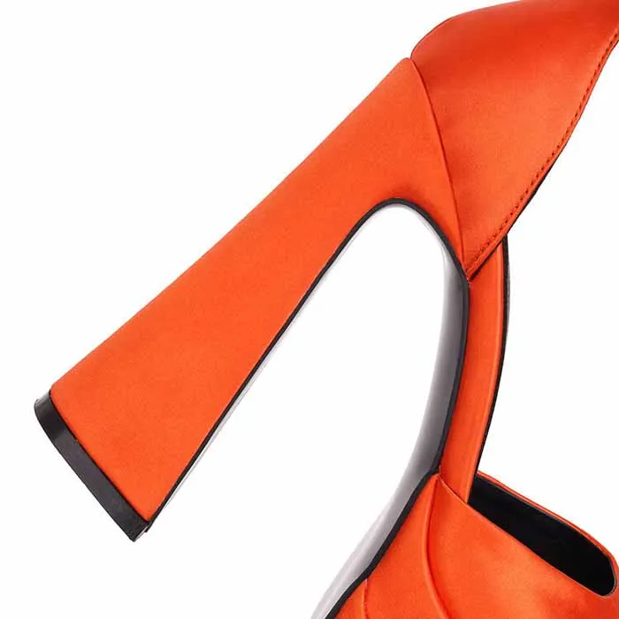 Round Toe Platform Pumps Closed Toe High Chunky Mary Jane Orange Sandals