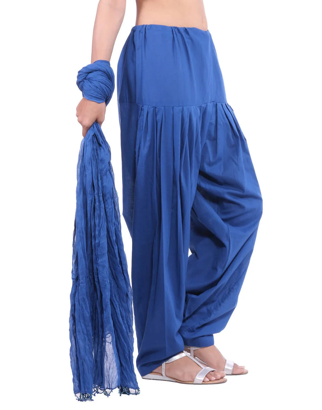 Royal Blue Cotton Patiala Salwar And Dupatta Set