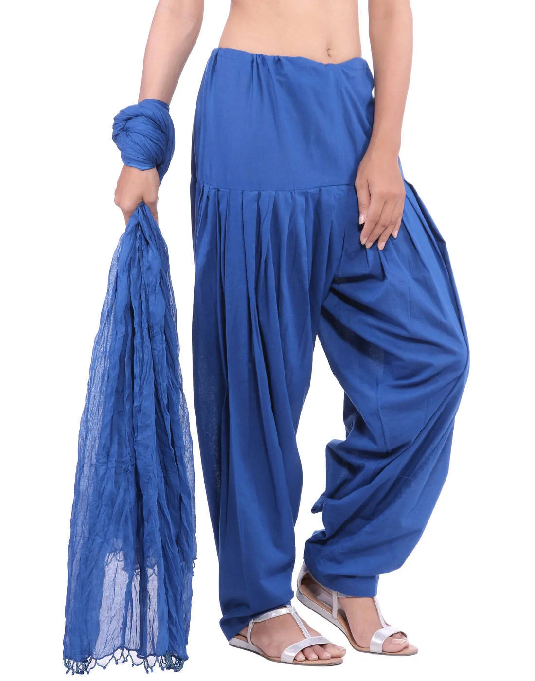 Royal Blue Cotton Patiala Salwar And Dupatta Set