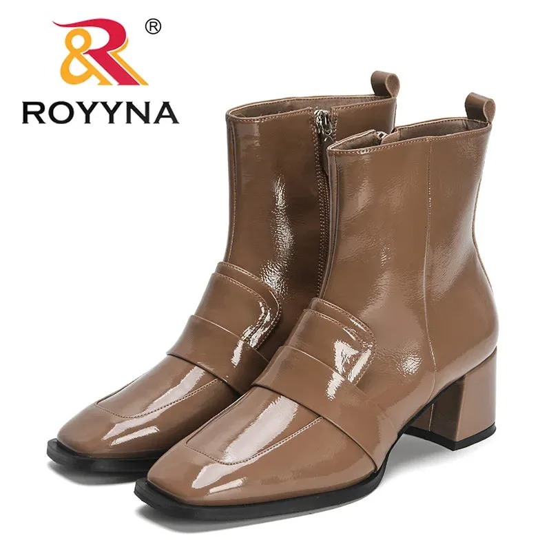 ROYYNA Pretty Patent Leather Side Zip Ankle Boots