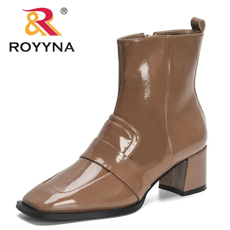 ROYYNA Pretty Patent Leather Side Zip Ankle Boots