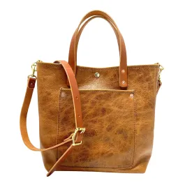 RTS- Claremont Crossbody Leather Tote in Light Umber