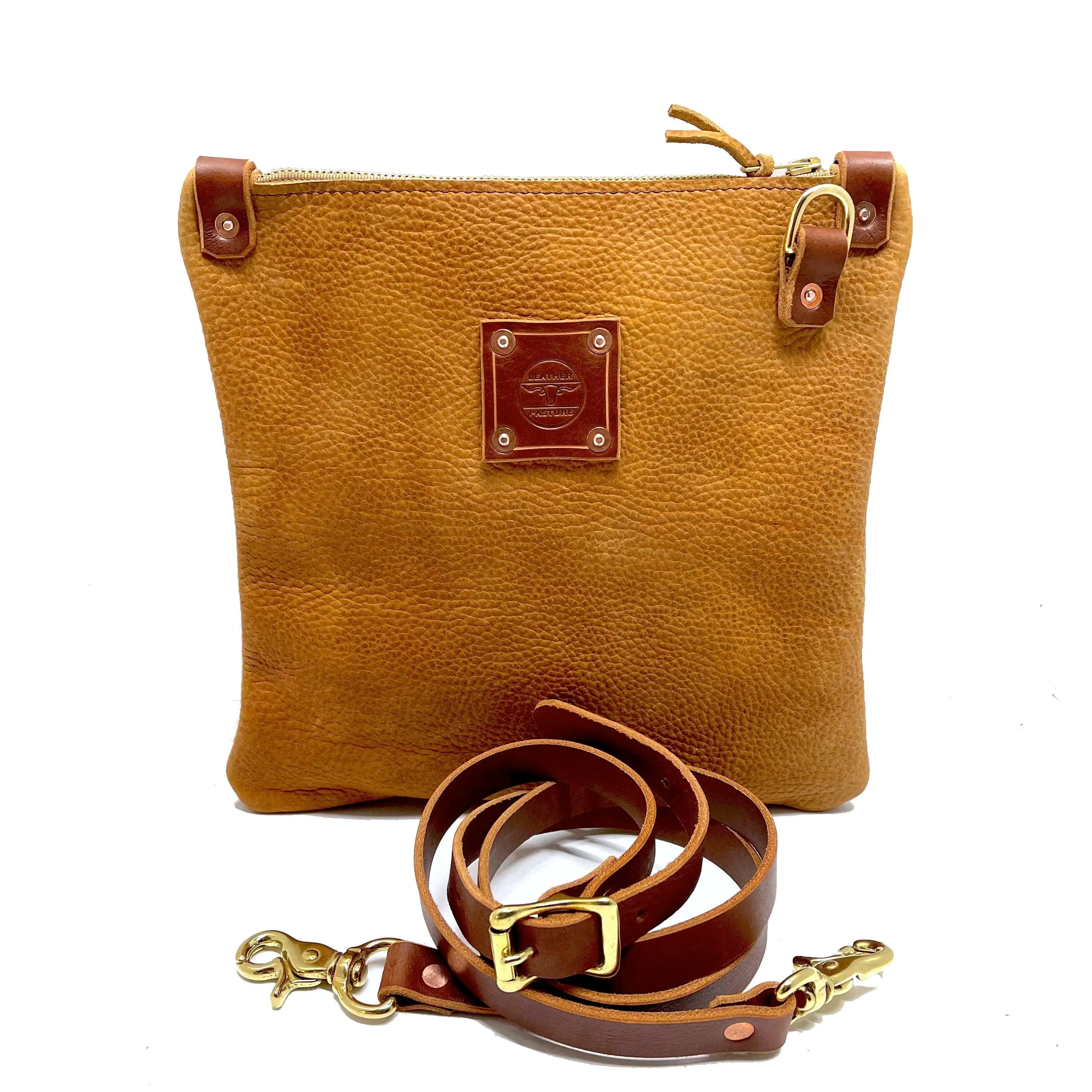 RTS- Mini Leather Messenger in Almond