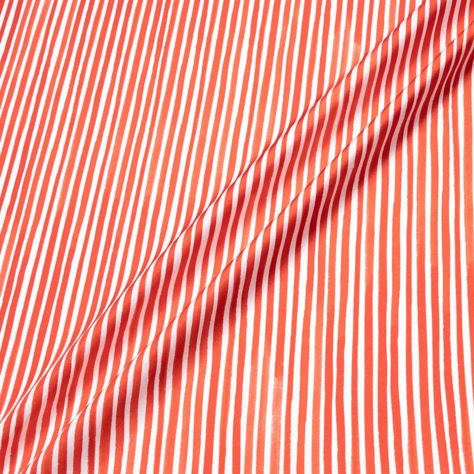 Ruby Red & White Striped Pure Silk Twill