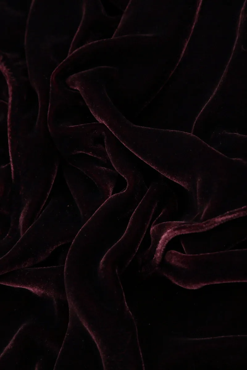 Ruffled Merlot Silk Velvet Scarf