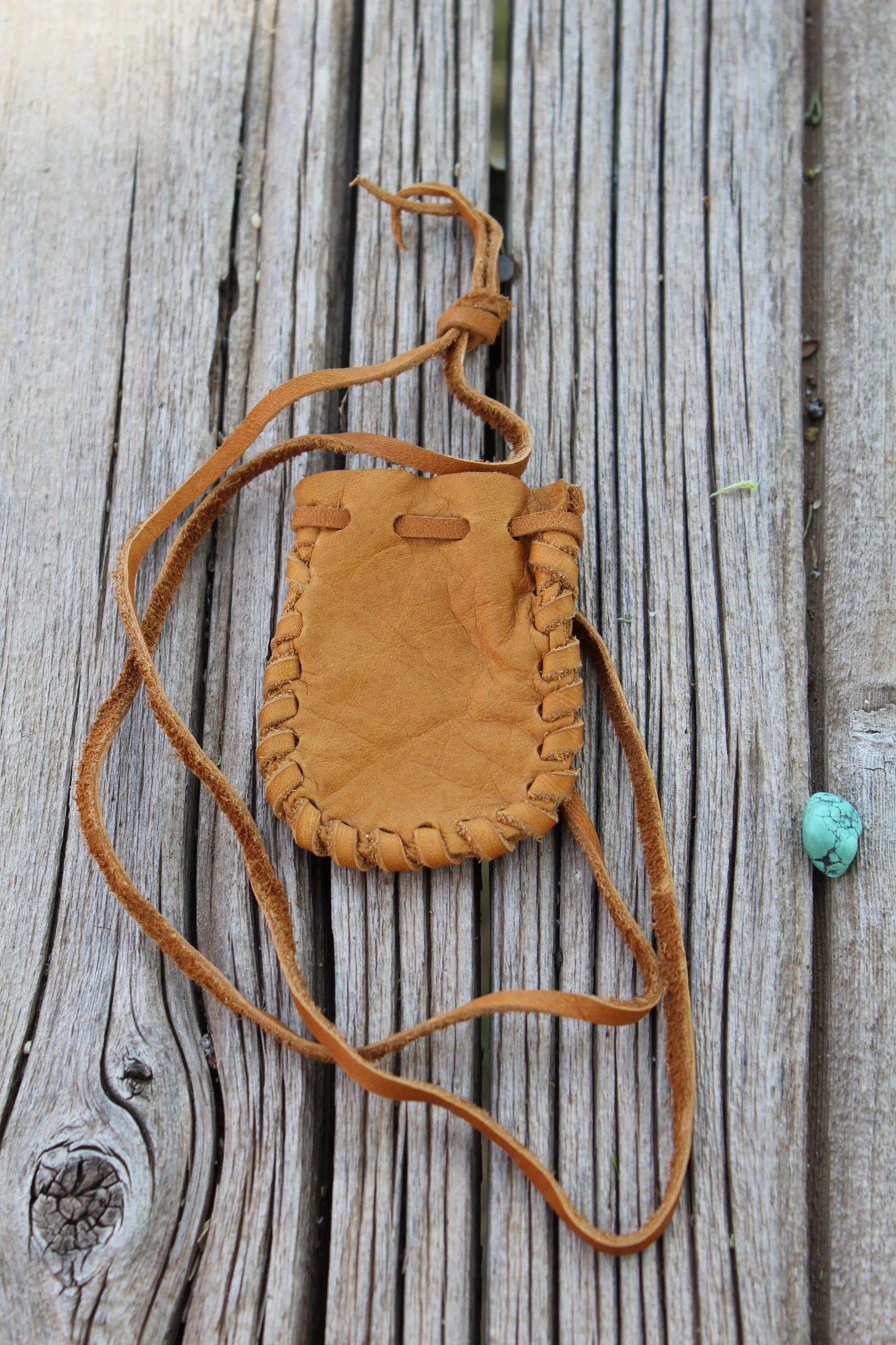 Rustic small medicine bag, handmade leather pouch