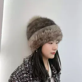 Sable two-color elastic hat contrast color double-sided real fur hat ladies season all-match sable fur autumn and winter all-match