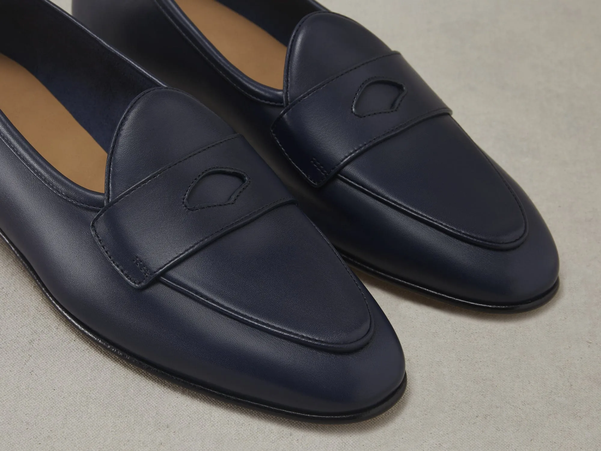 Sagan Classic Ginkgo Loafers in French Navy Drape Calf