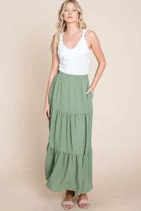 Sage A Woven Yoke Tiered Skirt