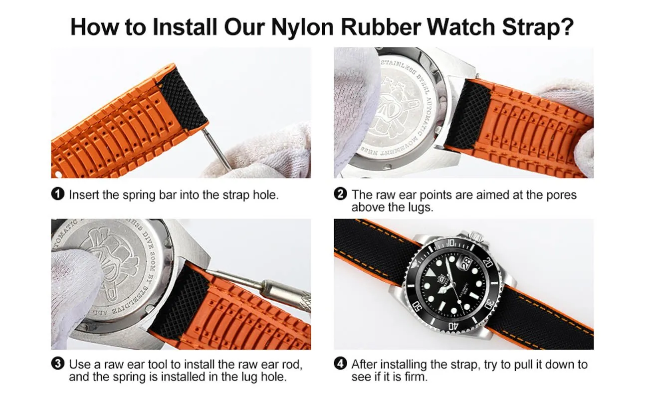 Sailcloth waterproof hybrid fluororubber (FKM) watch strap, premium quality, for sports, divers watches, width: 20, 22, 24 mm.