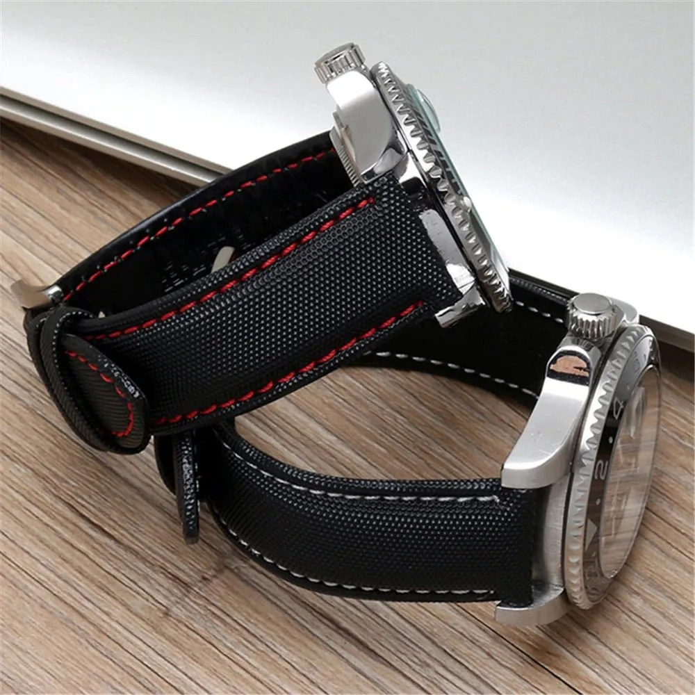 Sailcloth waterproof hybrid fluororubber (FKM) watch strap, premium quality, for sports, divers watches, width: 20, 22, 24 mm.