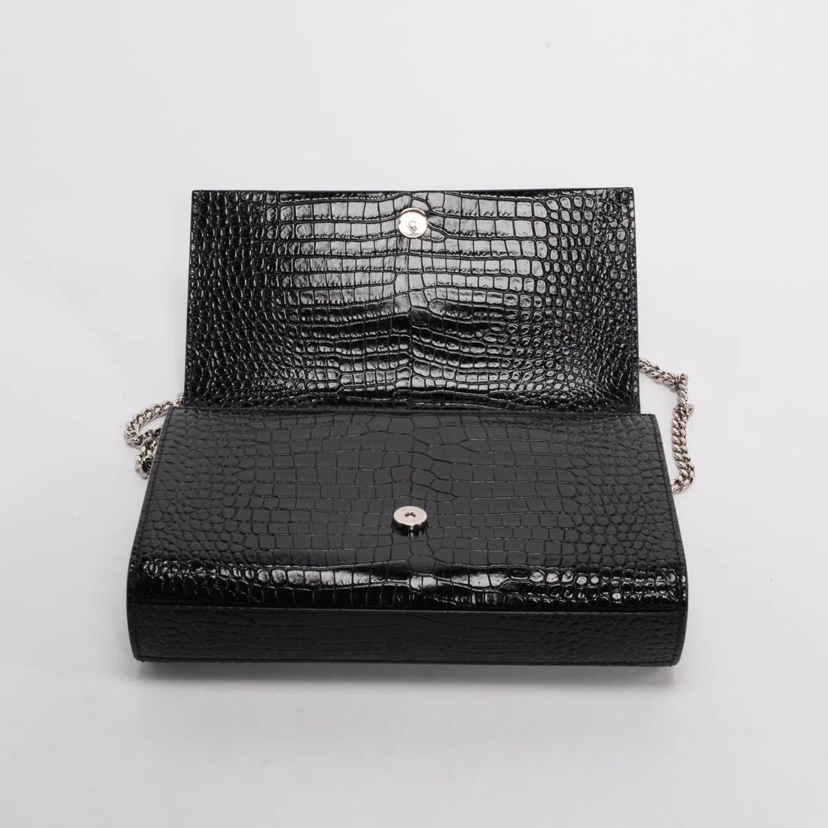 Saint Laurent Black Croc Embossed Medium Kate Tassel Bag