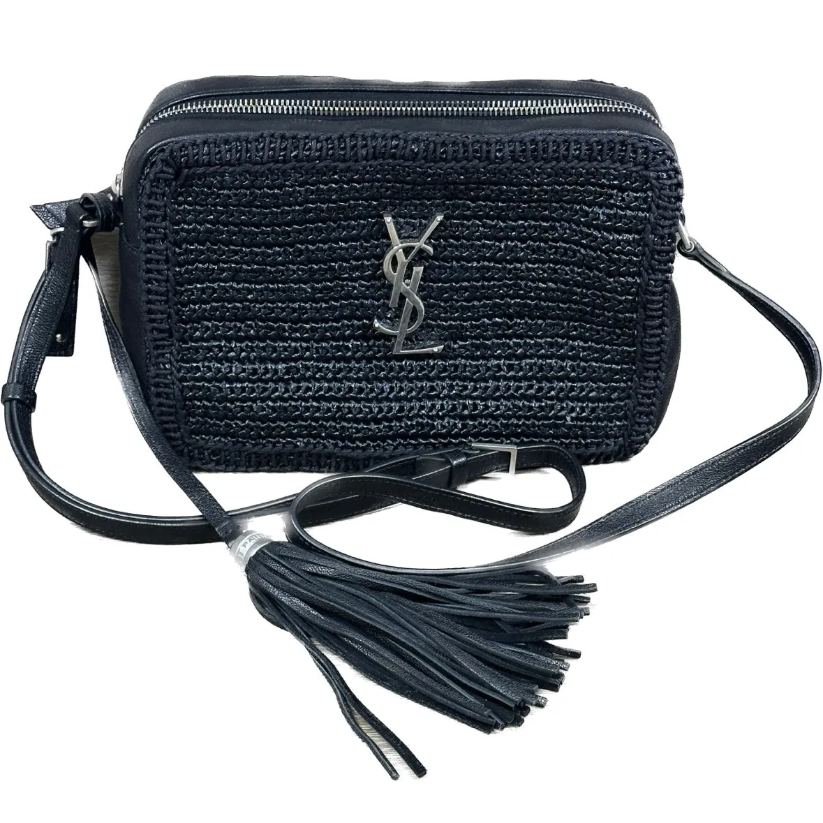 Saint Laurent Raffia Lou Camera Bag - Woven Black