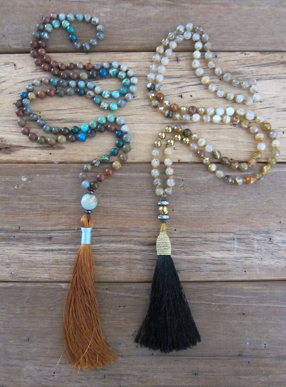 SALE - Long Tassel Mala Necklace in Jasper Stones