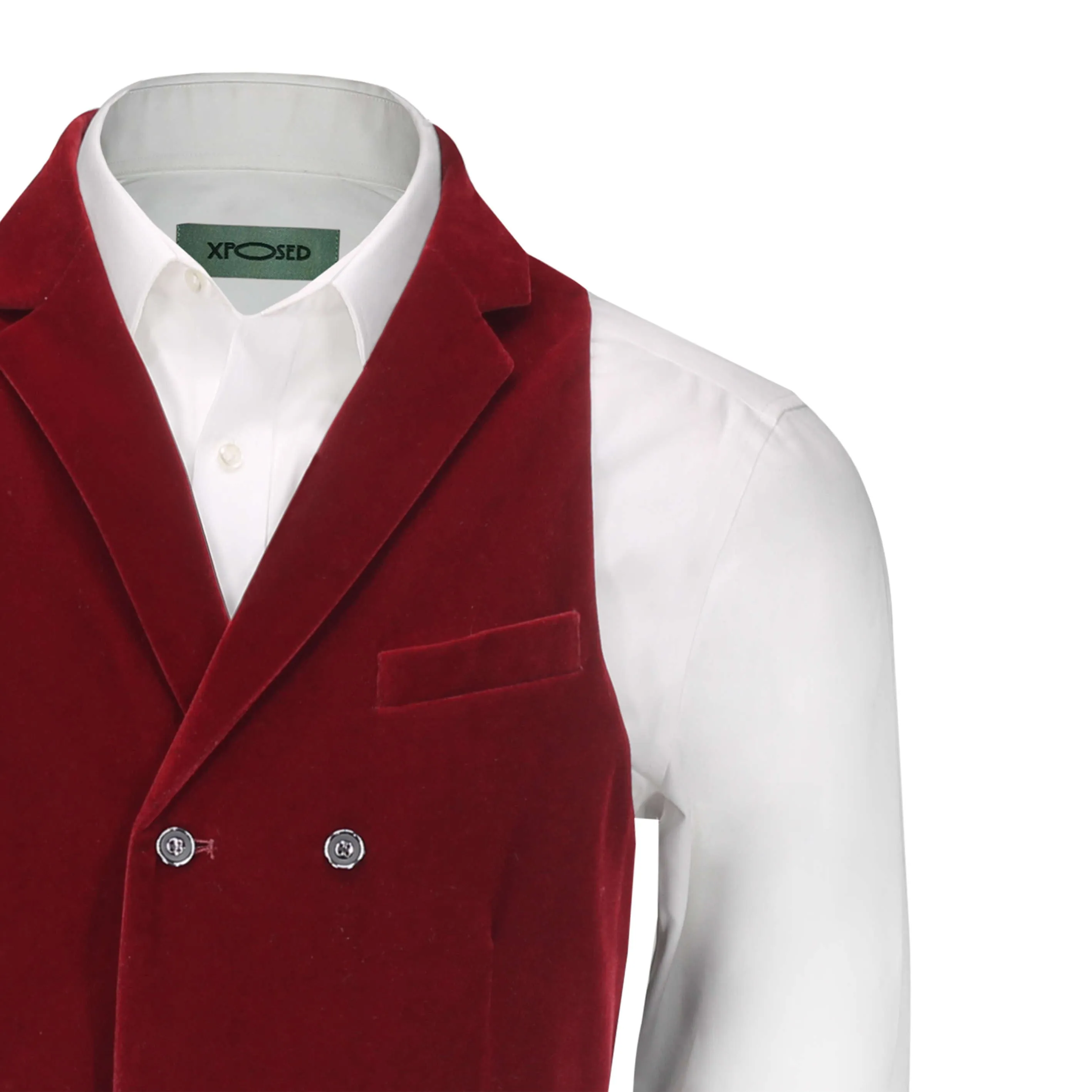 SAM - BURGUNDY VELVET DOUBLE BREASTED COLLAR WAISTCOAT