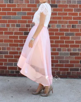 SAMPLE Donna Blush Pink High-Low Satin Organza & Tulle Skirt (size 10/12)