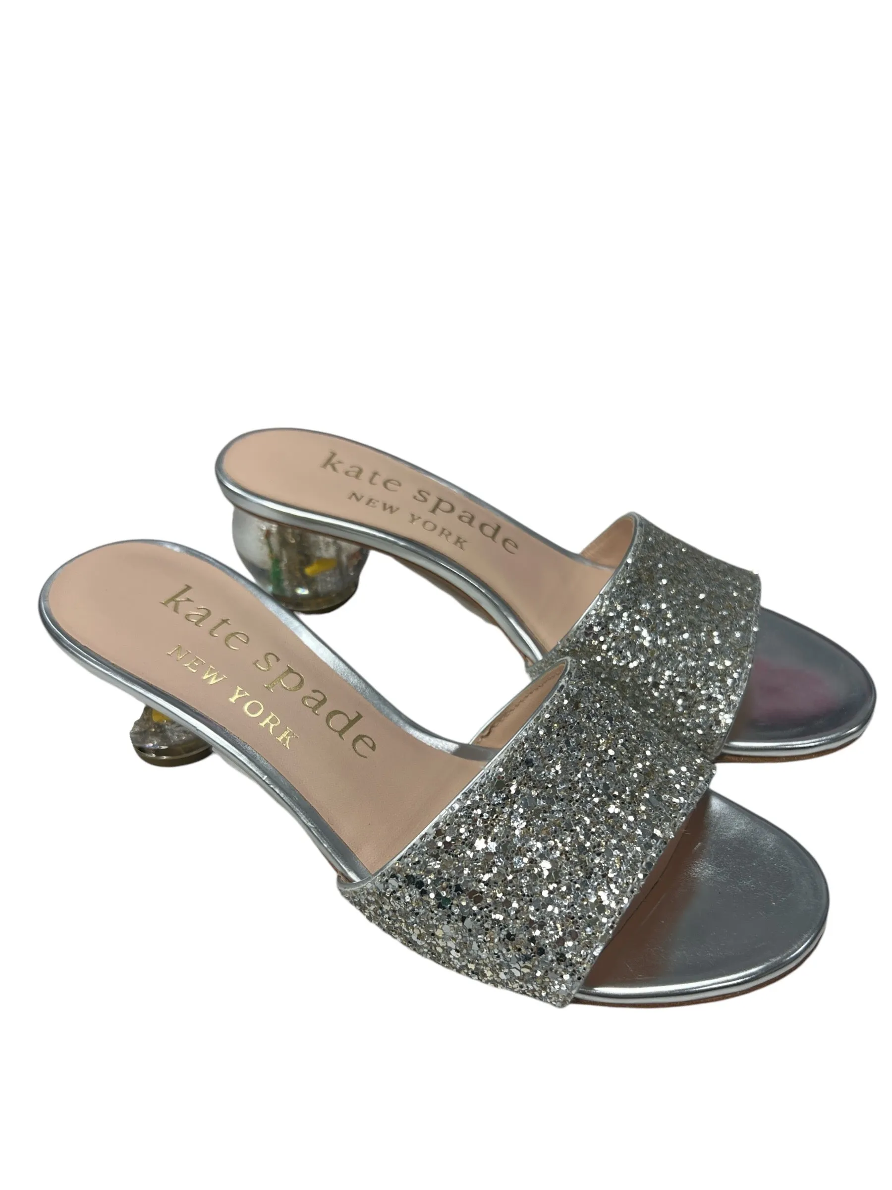 Sandals Heels Block By Kate Spade In Silver, Size: 7