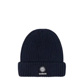 Sandbanks Badge Logo Merino Wool Navy Beanie