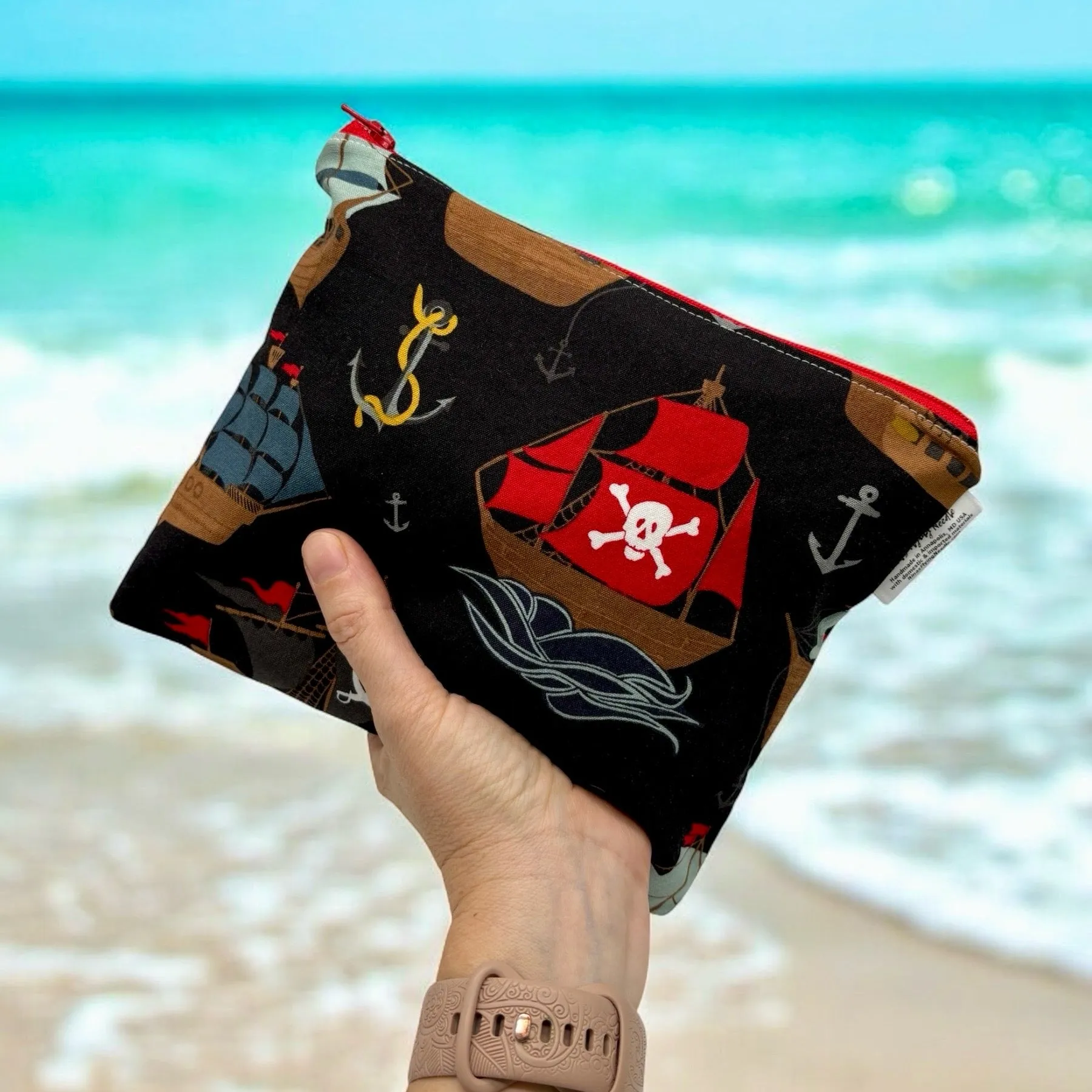 Sandwich Sized Reusable Zippered Bag Pirate Ships