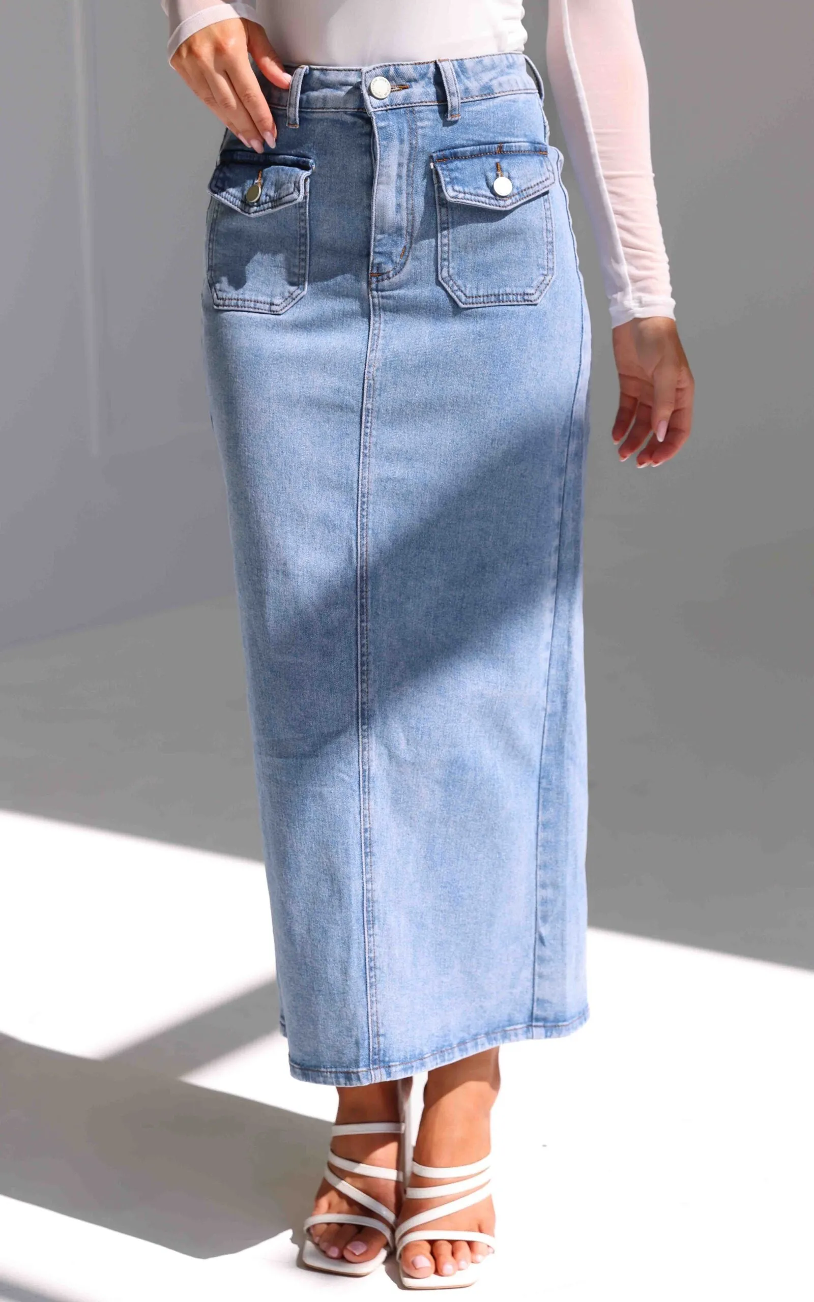 Sarika Denim Maxi Skirt - Light Blue