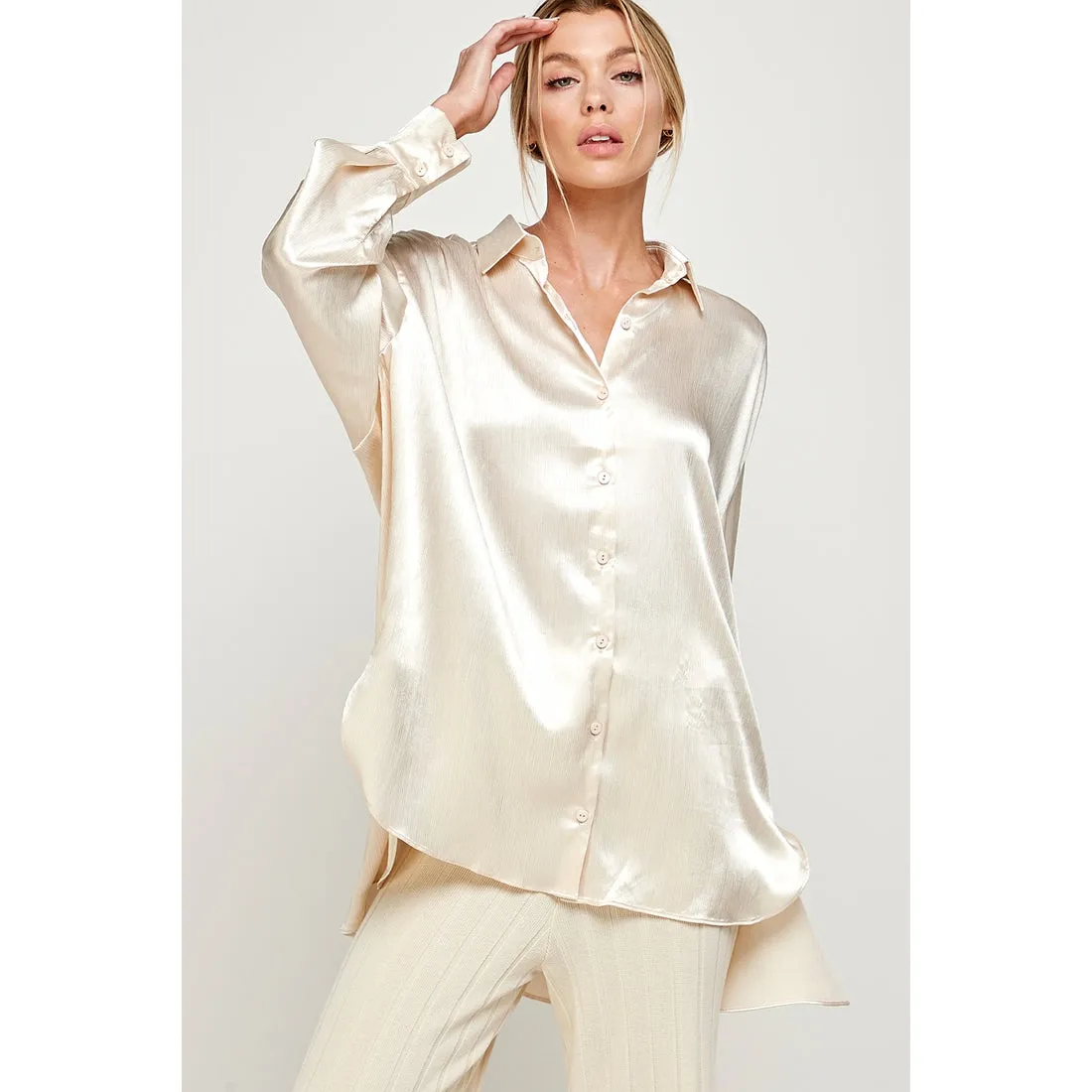 Satin Oversized Button Down - Ivory