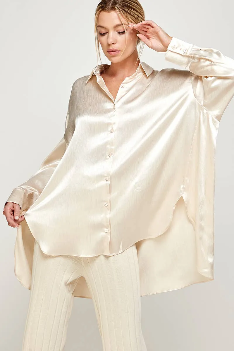 Satin Oversized Button Down - Ivory