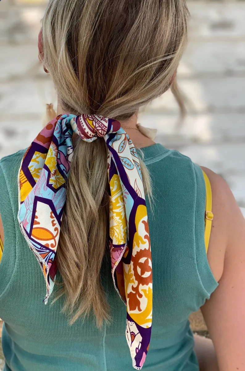 Satin Series Printed Scarves | Multiple Patterns | Hair Scarf | Ponytail Scarf | Hair Tie Included