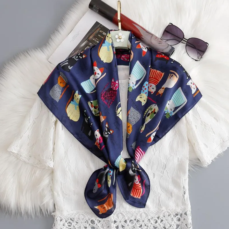 Scarf For Cat Lovers - Satin Silk Feeling Scarf Square Head Scarf Neckerchief Fashion Bandana Hair Scarf for Women Neck Scarf