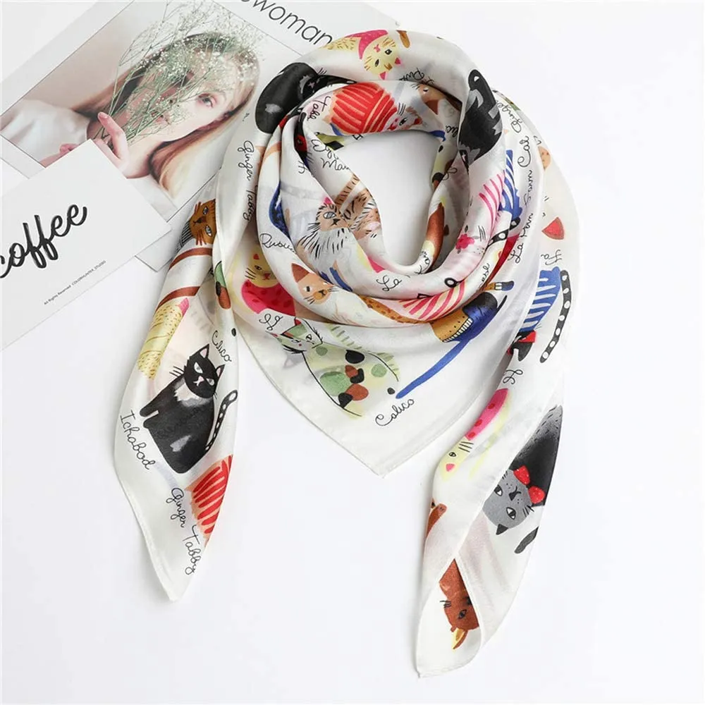 Scarf For Cat Lovers - Satin Silk Feeling Scarf Square Head Scarf Neckerchief Fashion Bandana Hair Scarf for Women Neck Scarf