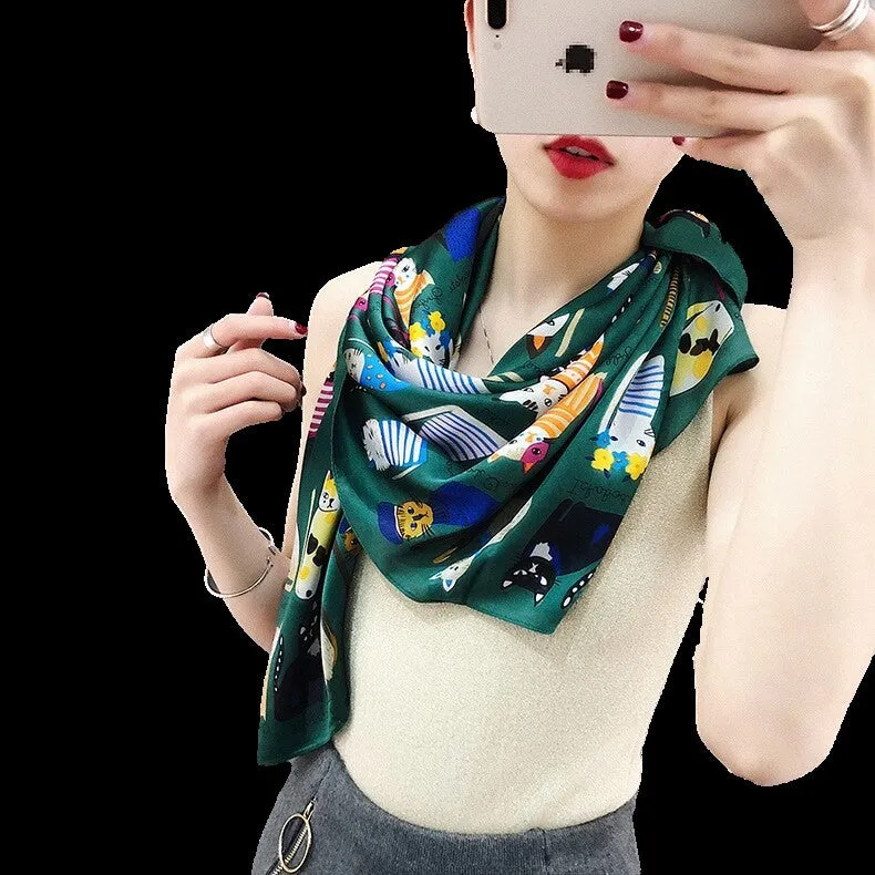 Scarf For Cat Lovers - Satin Silk Feeling Scarf Square Head Scarf Neckerchief Fashion Bandana Hair Scarf for Women Neck Scarf