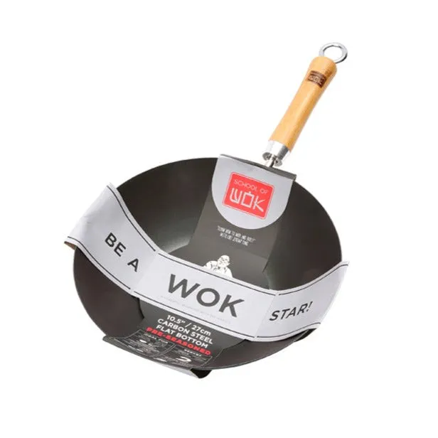 School of Wok Pre-Seasoned Wok 10.5 inch Flat Base