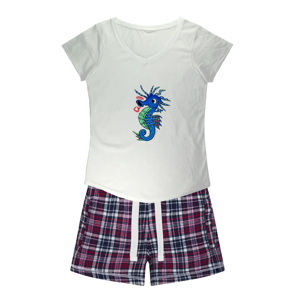 Scribblers the Seahorse Women's Sleepy Tee and Flannel Short