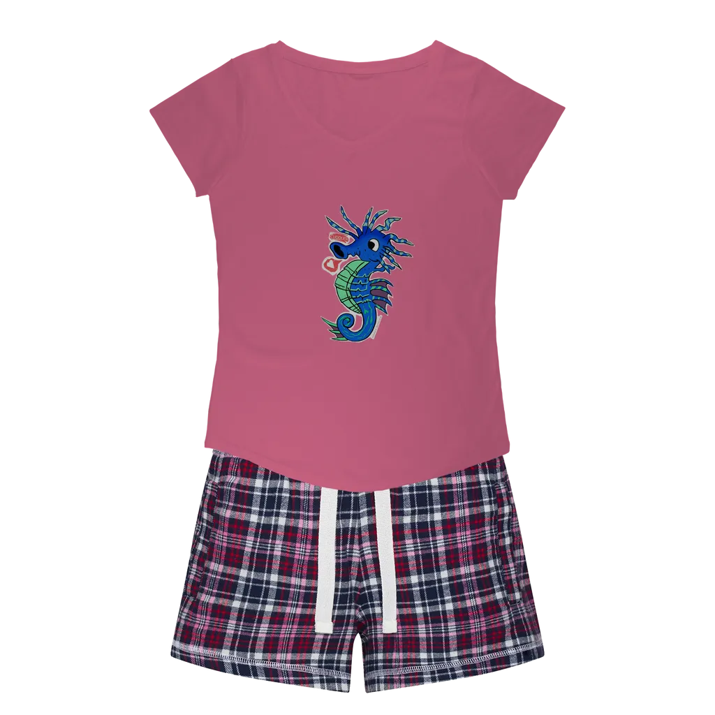 Scribblers the Seahorse Women's Sleepy Tee and Flannel Short