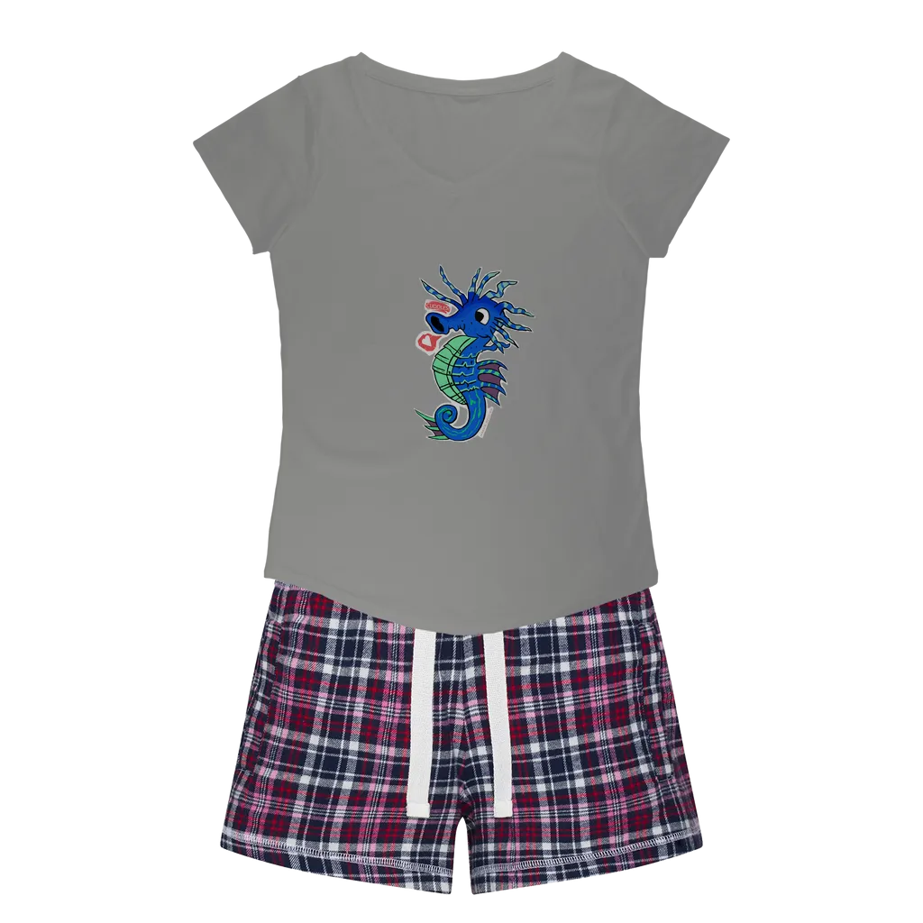 Scribblers the Seahorse Women's Sleepy Tee and Flannel Short