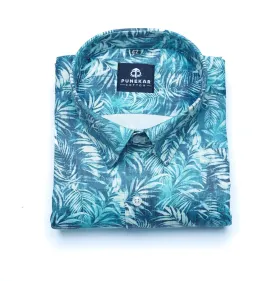 Sea Blue Color Leaf printed Shirt For Men