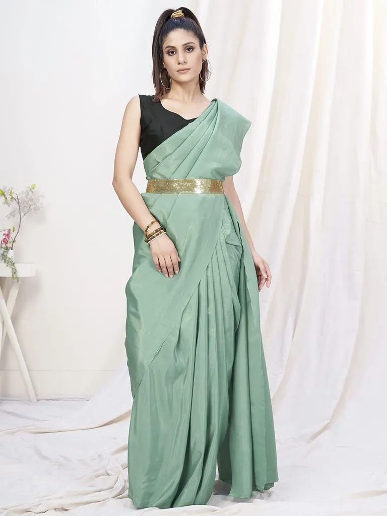 Sea Green Pre-Stitched Blended Silk Saree