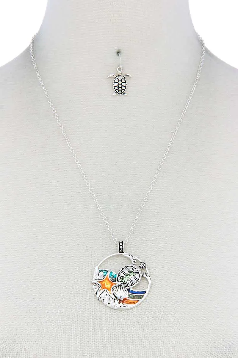 Sea Turtle Wave Pendant Necklace