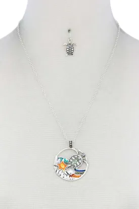 Sea Turtle Wave Pendant Necklace