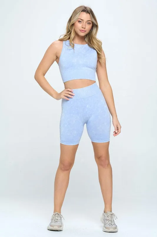 Seamless Mineral Washed Biker Shorts Set