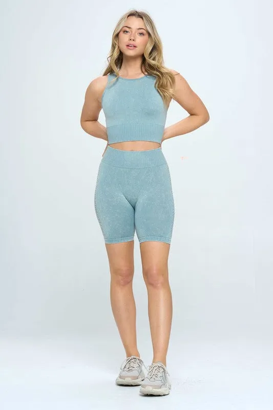 Seamless Mineral Washed Biker Shorts Set